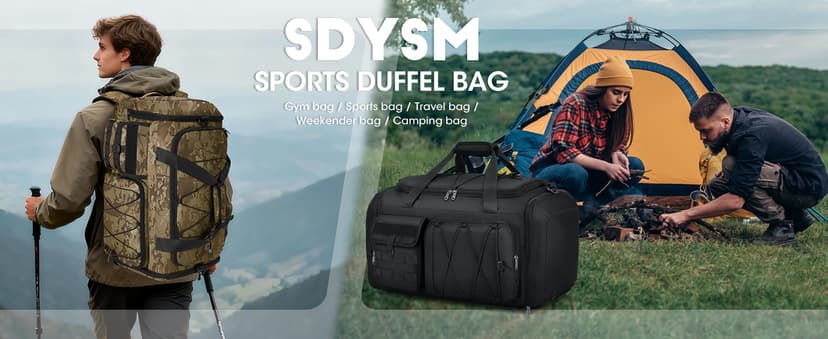 SDYSM Gym Bag for Men 45L Sports Duffel Bags 3-in-1 Travel Duffel Bag with Shoe Compartment, Gym Workout Backpack Carry On Weekender Bag Overnight Bag for Travel, Black
