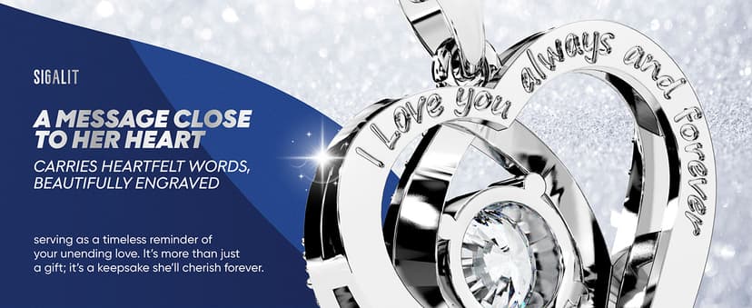 Heart Pendant Necklace for Her Moissanite Lab-Created Gem Jewelry for Women I Love You S925 Sterling Silver Gifts to Wife Girlfriend Mom Daughter Anniversary Birthday Christmas Valentines Day