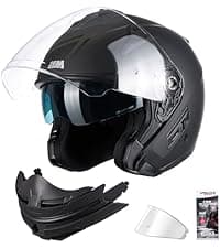 LEM Motorcycle Helmet Full Face for Men and Women, Retro Vintage Classic Open Face Style, Lightweight Fiberglass Shell, DOT Certified, for Cruiser, Cafe Racer, Scooter, Commuter (White, Size XL) Kick