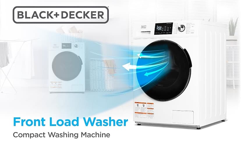 BLACK+DECKER Front Load Washer, 2.7 Cu. Ft. Compact Washing Machine with LED Display & 16 Cycles