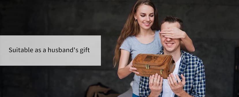 Easycosy Personalized Toiletry Bag for Men, Engraved with Pattern & Text, PU Leather Men's Toiletry Bag for Traveling, Father's Day Memories Gifts for Him Men Boyfriend Husband