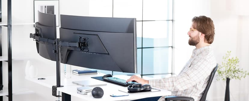 VIVO Dual Monitor Desk Mount, Holds 2 Computer Screens up to 30 inches and 22lbs Each, Heavy Duty Fully Adjustable Steel Stand with C-Clamp and Grommet, Black, STAND-V002