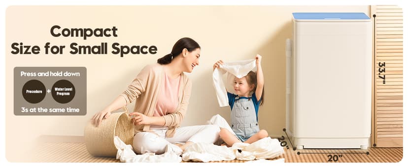 Auertech 18 lbs Portable Washing Machine, Fully Automatic Portable Washer with LED Display, 7 Wash Cycles, 4 Water Levels, Top Load Washing Machine for Apartment, RV, Dorm, Home