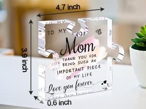 LukieJac Gifts for Mom from Daughter Son - Best Mom Ever Gifts Unique Mother Birthday Acrylic Puzzle-Shaped Plaque Desk Decorations Present for Mom Christmas Anniversary