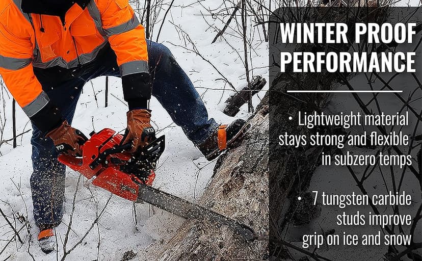 Global Glove Ice Gripster Treads Nonslip Traction Cleats for Snow and Ice, Anti-Slip Overshoe Mid-Sole Crampons with Adjustable Straps, 7 Tungsten Studs for Secure Grip, Orange and Black