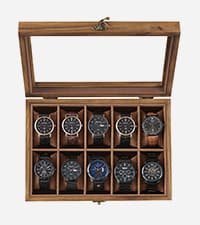 SONGMICS SONGMICS 12-Slot Watch Box, 2-Tier Watch Display Case with Large Glass Lid, Removable Watch Pillows, Velvet Lining, Jewelry Box, Gift Idea, Rustic Walnut UJOW012K01