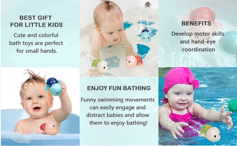 SEPHIX Bath Toys for Toddlers 1-3, Cute Swimming Turtle Bath Toys for 1 2 Year Old Boy Girl Gifts, Water Pool Toys for Baby Toddler Toys Age 1-4, Wind-up Infant Bathtub Toys, 3 Pack