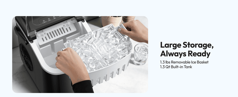 EUHOMY Countertop Ice Maker Machine with Handle, 26lbs in 24Hrs, 9 Ice Cubes Ready in 6 Mins, Auto-Cleaning Portable Ice Maker with Basket and Scoop, for Home/Kitchen/Camping/RV. (Black)