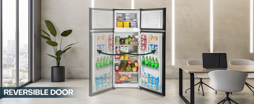Upstreman 7.7 Cu.Ft. Refrigerator with Freezer, Double Door Fridge, Adjustable Thermostat, Large Capacity, Reversible Door Swing, Refrigerator for Apartment, Office, Dorm, Black(BD75)