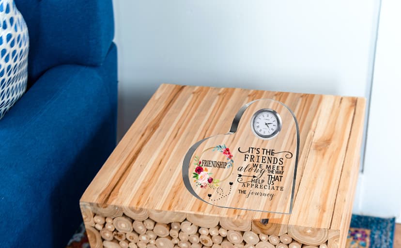 Movdyka Friendship Gifts for Women Friends Crystal Heart 5.9Inch Large Flower Glass with Clock Unique Best Gifts for Women Her Friend Plaque Birthday Gift Idea for Friend Female Presents