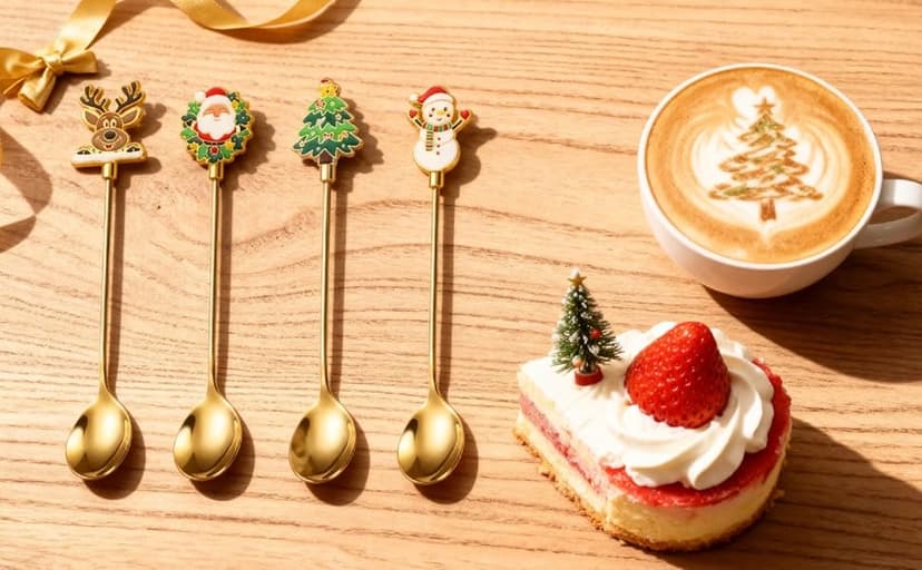 Christmas Teaspoon Gift Set of 4 |Premium 5.6 Inch Stainless Steel Small Spoon | Coffee Spoons for Dessert & Tea | Christmas Decorations Indoor & Kitchen Decor | Hostess Gifts