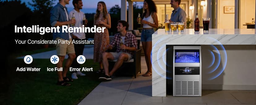 VEVOR Commercial Ice Maker Machine, 130 lbs/24h with 30 lbs Storage Capacity, Built-in/Freestanding/Under Counter, Stainless Steel Ice Maker with LED Display & Self-Cleaning, for Home Bar Restaurant