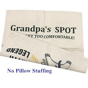 Grandpa Gifts,2-Pocket Grandpa’s Spot Throw Pillow Covers 18x18 Inch + Engraved Spoon, Fathers Day Birthday Christmas Thanksgiving Day Gifts for Papa, Granddad