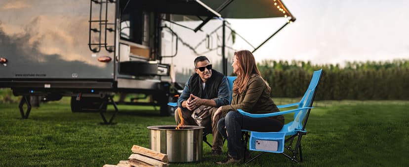 Joyfair Beach Camping Chair (2 Pack), Outdoor Folding Lawn Chair for Adult, Heavy Duty Portable Chair with Armrest for Outside Fishing, Sport, Cup Holder & Storage Pocket, Carry Bag (Blue, Classic)