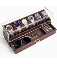 KAMIER High End Watch Box for Men, 12 Slot Wooden Watch Case With Drawer, Watch Display Box with Glass Lid, 2-Layer Watch Holder for Jewelry and Watch Storage for Men Women , Ideal for Gift (With Gift Box)