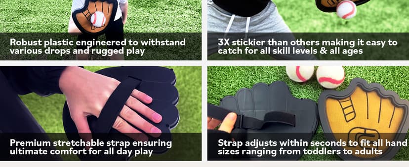 Toss and Catch Ball Game Set - Easy to Use Sticky Balls & Beginner Baseball Training Glove - Premium Toy Paddle Fits All Hand Sizes From Toddlers to Teens & Adults - Fun Gift Idea for Boys and Girls