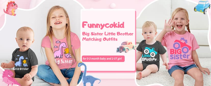 Funnycokid Big Sister Little Brother Matching Outfits Toddler Girl Shirt Newborn Boys Clothes