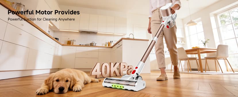 Honki Cordless Vacuum Cleaner, 500W/40Kpa Vacuum Cleaners for Home, Stick Vacuum Cordless with LED Display, Anti-Tangle & Wall Mount, 8 in 1 Lightweight Vacuum for Hard Floors Pet Hair(Gold)