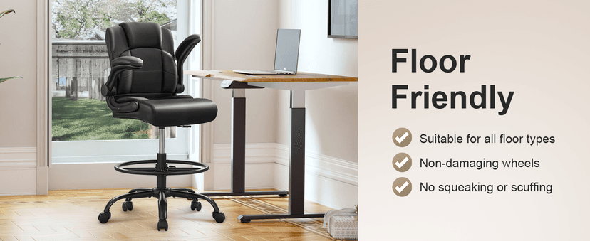 Ergonomic Drafting Chair,Tall Office Chair for Standing Desk with Flip-Up Armrests,Adjustable Foot Ring & Height, High Leather Executive Office Chair for Home,Drawing or Counter Height Use