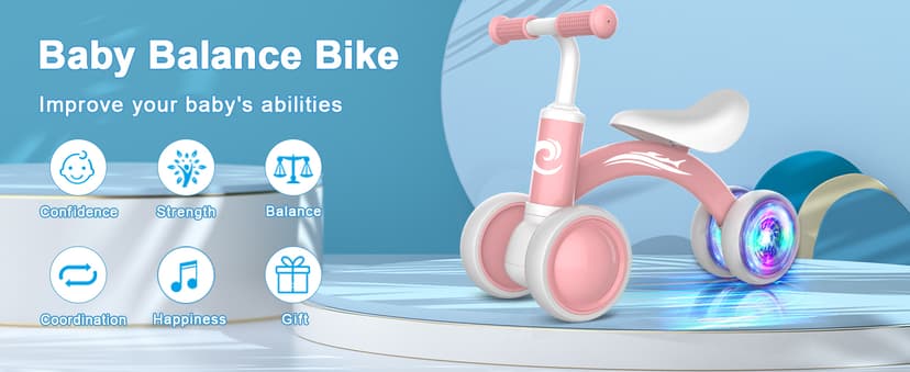 Gamfeiny Colorful Lighting Baby Balance Bike Toys for 1 Year Old Boy Girl Gifts, 10-36 Month Toddler Balance Bike, No Pedal 4 Silence Wheels & Soft Seat First Riding on Toys, 1st Birthday Gifts B0BLMF98S8