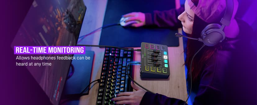 FIFINE Gaming Audio Mixer, Streaming RGB PC Mixer with XLR Microphone Interface, Individual Control, Volume Fader, Mute Button, 48V Phantom Power, for Podcast/Recording/Vocal/Game Voice-AmpliGame SC3