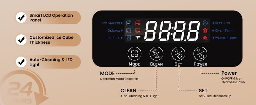15” Under Counter Ice Maker Machine, 130 Lbs/Day with 30 LBS Storage Bin, Built-in Freestanding Stainless Steel Ice Maker with Auto-Cleaning, Smart LCD Panel, for Commercial & Home Outdoor Use
