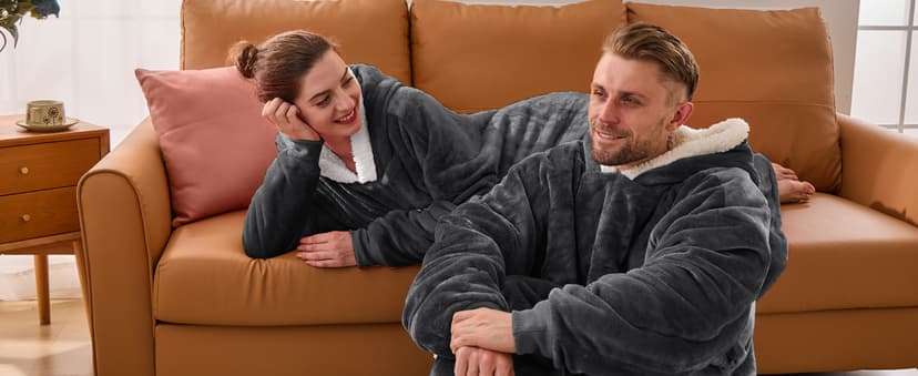 yescool Wearable Blanket Hoodie - Birthday Christmas Gifts for Women Mom Girlfriend, Oversized Flannel Sherpa Cozy Hooded Blanket Sweatshirt Adult With Hood Pocket & Sleeves, One Size Fits All (Grey)