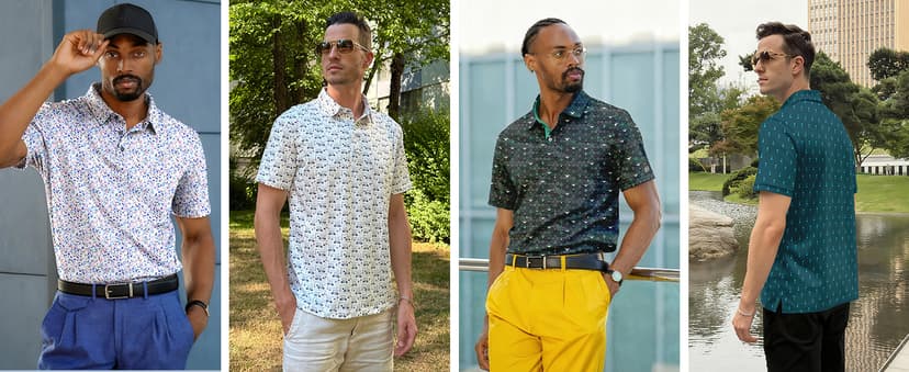 ZITY Men's Golf Shirts Short Sleeve Moisture Wicking Performance Print Patterns Casual Collared Golf Polo Shirt for Men