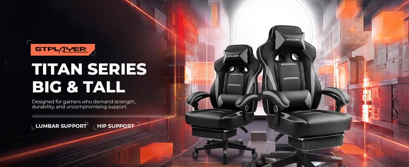 GTPLAYER Gaming Chair for Adults, Big and Tall 350LBS Heavy Duty Office Chair, Ergonomic High Back Lumbar Support and Recliner for Back Pain Relief, Sky Gray