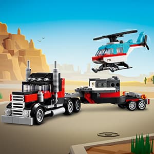 LEGO Creator 3 in 1 Flatbed Truck with Helicopter Toy, Transforms from Flatbed Truck Toy to Propeller Plane to Hot Rod and SUV Cars, Gift Idea for Boys and Girls Ages 7 Years Old and Up, 31146 B0CGY4J7QT