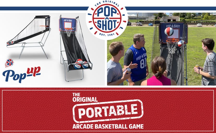 Pop-A-Shot Pop-Up Game | Arcade Basketball Inside, Out, and On The Go | Infrared Sensor Scoring | 3 Balls | Foldable, Portable, Tote Bag Included