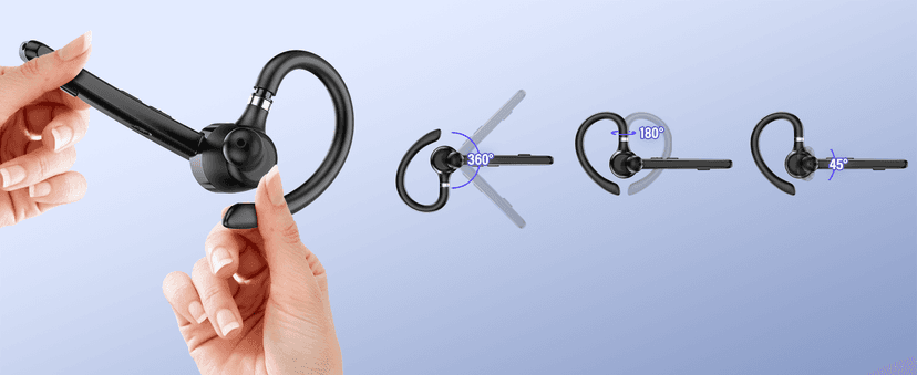 Thunelec Bluetooth Headset, Wireless Bluetooth 5.3 Earpiece, 90Hrs Hands Free Headset with APTX HD Audio & Mute Button, Dual Noise Cancelling Mics, Single-Ear Headphone for Trucker/Business/Office/Gym