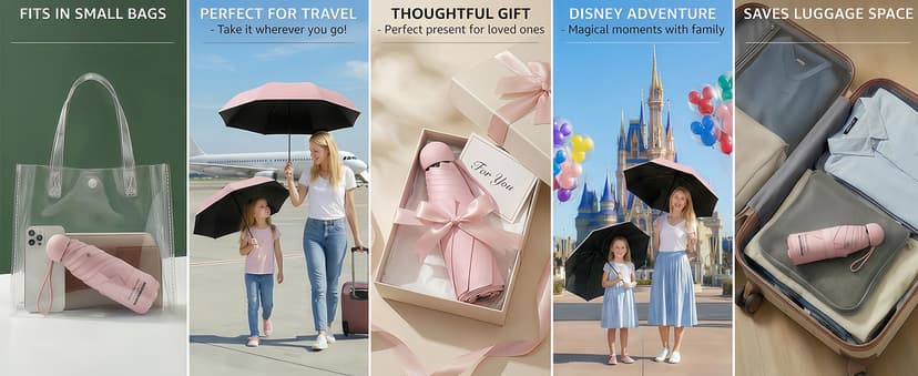 8.6 oz Lightweight, Small Portable for Sun & Rain, Fit Purse & Backpack, Travel essentials for Disney & European Trip BAODINI Mini Travel Umbrella with UV Sun Protection, Compact Pocket-Size B09Q2PQ7ZB