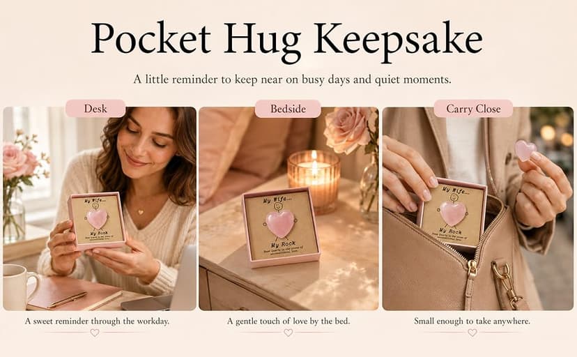 Gift for Girlfriend – My Rock Rose Quartz Heart Pocket Hug, Natural Crystal Love Stone Keepsake with Message Card & Gift Box, Love Gift from Boyfriend B0GG9PQF8Y