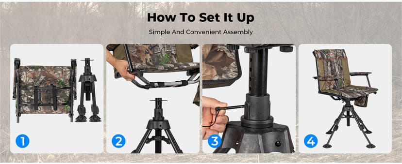 KEMIMOTO Hunting Blind Chair 360 Degree Silent Swivel, 300 Lbs Height Adjustable Quick Folding Portable Comfortable Hunting Deer Fishing Ground Chair