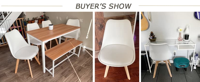 OLIXIS Dining Chairs Set of 4, PU Leather Upholstered Kitchen Chairs with Solid Wood Legs, Mid Century Modern Accent Chairs for Living Room, Bedroom, Patio, White