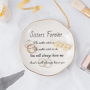 Sister Gifts, Ceramic Sister Ring Dish Jewelry Tray, Sister Birthday Gifts Engagement Wedding Gift for Sister from Sister