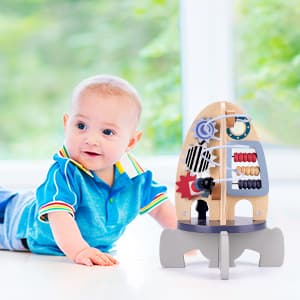 Wdmiya Space Wooden Activity Cube Toys for Baby, Montessoritoys for 1 Year Old Boy & Girl Birthday Gifts, Sensory and Educational 1st Birthday Gifts, Busy Board Toys for Baby Boy 6-18 Months (Rocket)