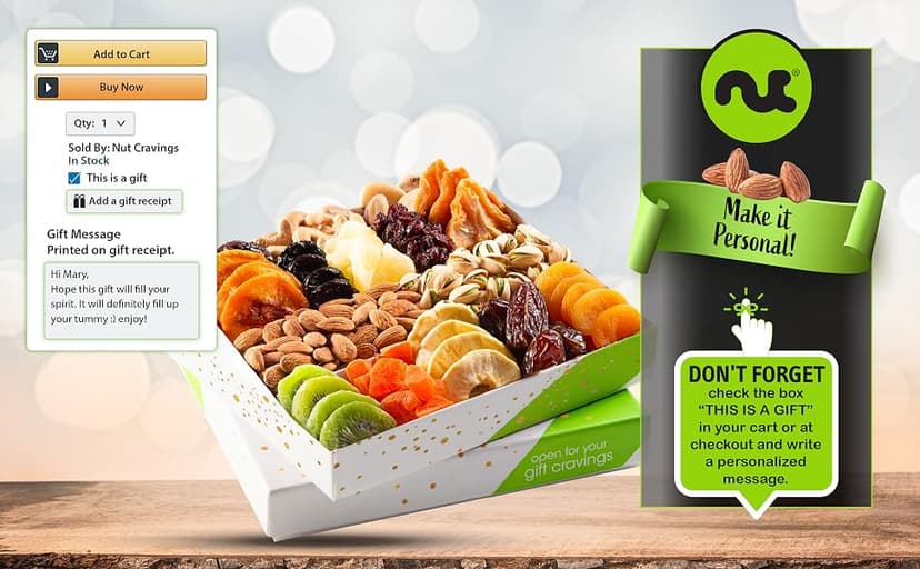 in White Gold Box Food Arrangement, Healthy Snack Care Package, Kosher NUT CRAVINGS - Dried Fruit & Mixed Nuts Gift Basket (12 Assortments) B07K8RCCB9