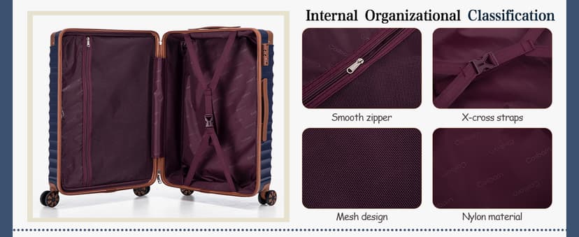 Cosbarn Luggage Sets 5 Piece with TSA Lock Spinner Wheels, Unisex Hard Case ABS Suitcase Set, Hardshell Lightweight Waterproof Travel Hardside Suitcases with Wheels for Women Men, Dark Blue