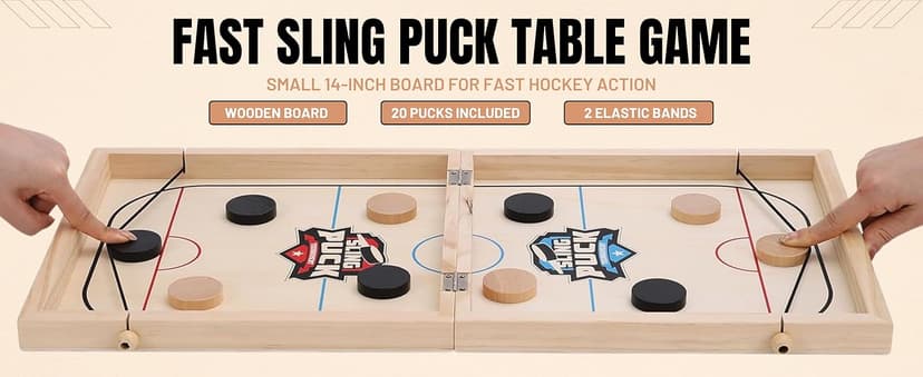 Fast Sling Puck Game - Super Winner Slingshot Puck Board Game - Sling It Shot 2 Player Hockey Table for Kids, Teen and Adults - Christmas Indoor Family Tabletop Games