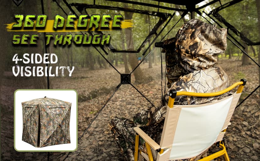 Lenotos Hunting Blind, 2 Person Pop Up Blinds 360 Degree See Through, Portable Durable Hunting Ground Blinds for Deer & Turkey Hunting