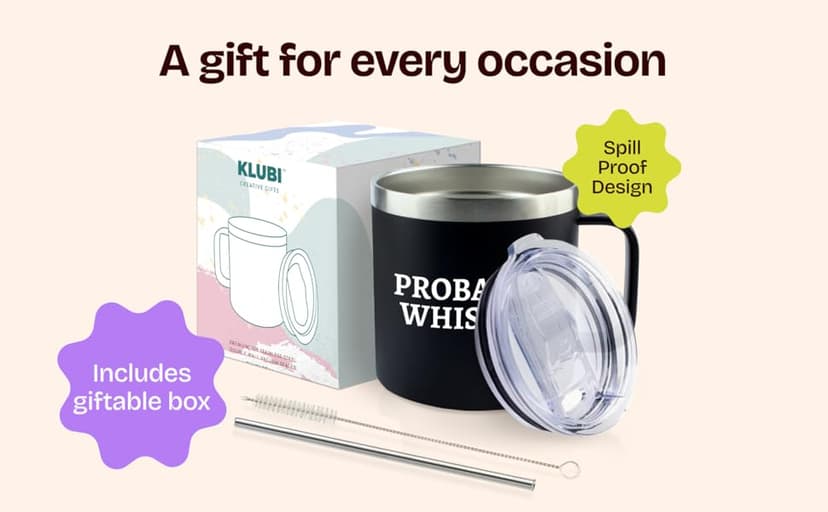 Dad Gifts for Christmas Day - Whiskey Gifts for Men Probably Whiskey Coffee Mug for Dad Tumbler Black 14oz Gift for Whisky Lovers Funny Birthday Present for Coffee Drinkers Gift Ideas for Father's Day