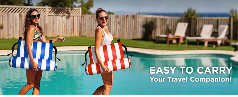 Funscape Pool Floats Chairs Adult, 2 Packs Heavy Duty Inflatable Swimming Pool Lounges, Fabric Floating Hammock Seat, Kid Blow Pool Noodle Lake Raft Floaties, Fun Summer Beach Water Party Game-Stripe