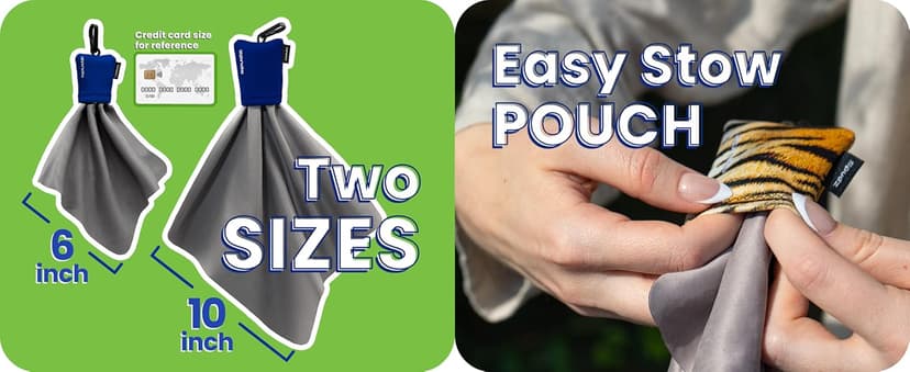 SPUDZ Classic Microfiber Lens Cleaner – Clip-On Pouch, Washable – for Binoculars, Scopes, Glasses, Screens | Black, 6 x 6 Inch