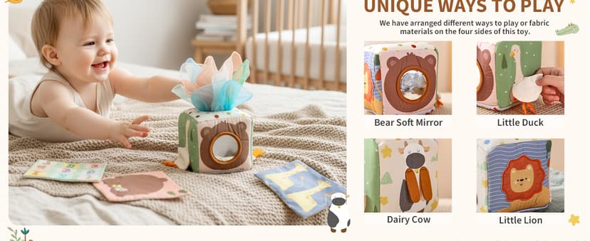 Youuys Baby Tissue Box Toy for Babies 6-12 Months, Montessori Sensory Toys for 1 Year Old Boy, Infant Toy with Crinkle Tissues & Fine Motor, for 6 9 12 18 Months Old Kids 1st Birthday B0DB454GQM