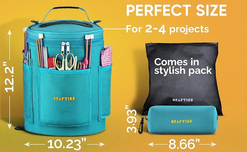 CRAFTISS Knitting Bag Yarn Storage - Christmas Gift - Durable Canvas Yarn Holder for Crochet Accessories - Organizer Crochet Bag with Knitting Accessories Case (Turquoise)
