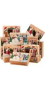 JOYIN 12PCS Christmas Cookie Boxes for Gift Giving, 8.75" x 5.75" x 2.75" Xmas Holiday Bakery Treat Boxes with Window, Kraft Cookie Tin Container Box for Baked Goods, Cupcake, Pastry, Candy, Doughnut