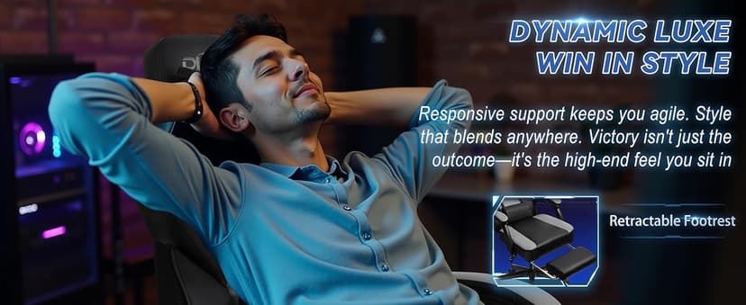 DL-win Gaming Chairs for Adults, Computer Chair with Footrest and High Back, Big and Tall Gamer Chair's with Massage Lumbar Support, 360° Swivel Height Adjustable Gaming Chair, Grey