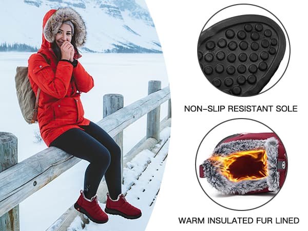 SHIBEVER Winter Boots for Women: Warm Fur Lined Slip on Ankle Snow Boots Comfortable Waterproof Anti-slip Outdoor Shoes
